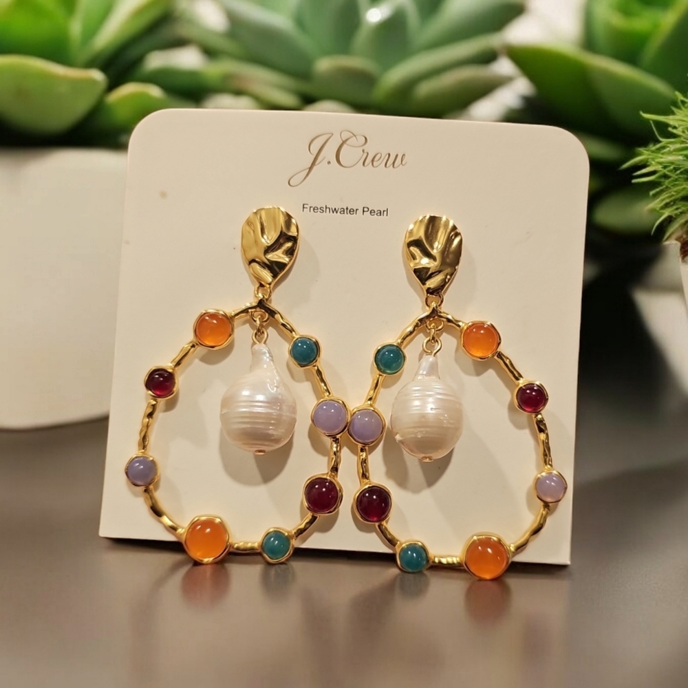J. Crew Freshwater Pearl Colorful Gold Drop Earrings